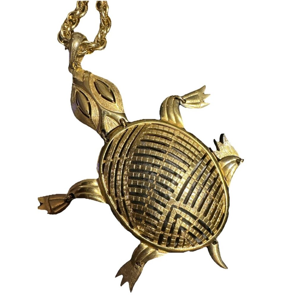Vintage Alan Turtle Articulated Necklace Gold Tone Signed